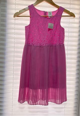 Vestido niña rosa encaje y plisado 8 años