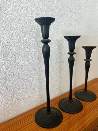 Juego 3 Candelabros Metal Negro