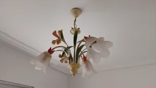 Lámpara de techo floral beige y verde