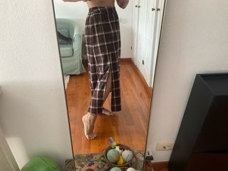 Falda larga cuadros beige y marrón