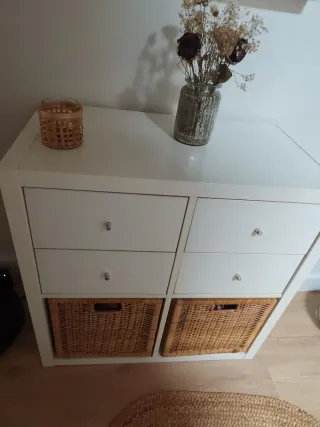Mueble Almacenaje Ikea Blanco y Mimbre