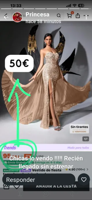 Vestido largo beige y dorado NUEVO A ESTRENAR