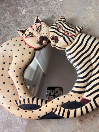 Espejo Gatos Madera Tallada