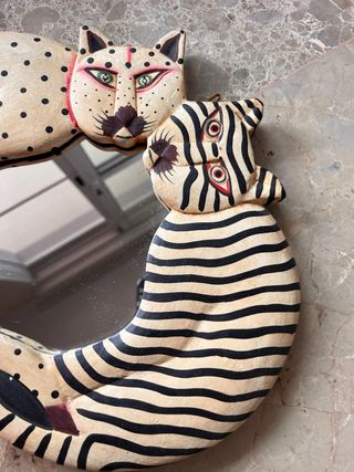 Espejo Gatos Madera Tallada