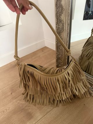 Bolso Mango Piel Flecos Beige