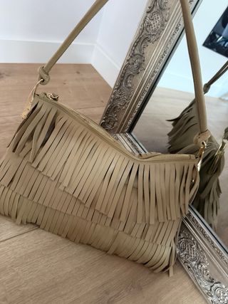 Bolso Mango Piel Flecos Beige