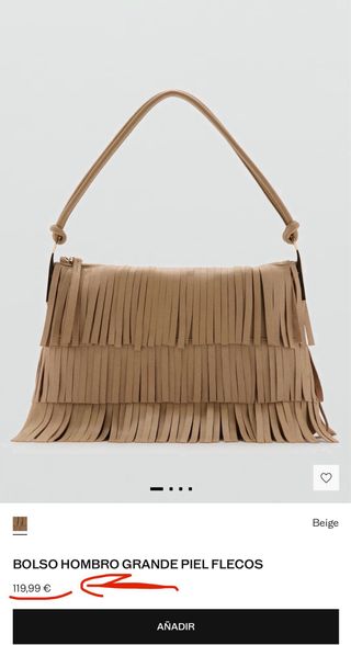 Bolso Mango Piel Flecos Beige