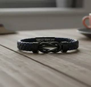 Pulsera negra con nudo y grabado