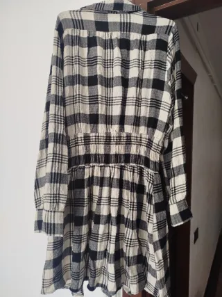 Vestido camisero cuadros blanco y negro