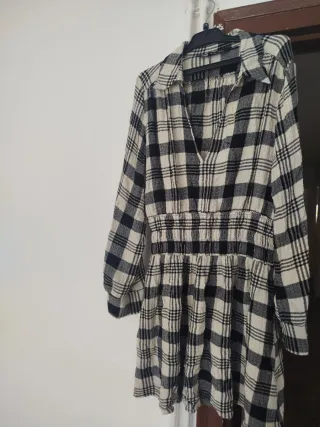 Vestido camisero cuadros blanco y negro