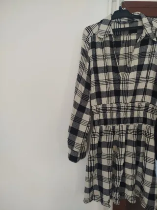 Vestido camisero cuadros blanco y negro