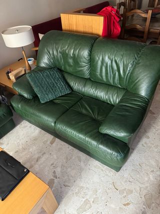 Sofá de piel verde 2 y 3 plazas