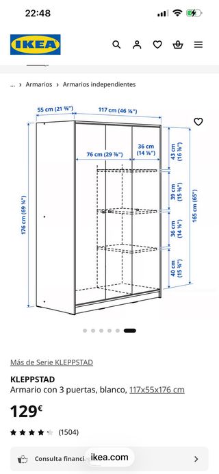 Armario IKEA KLEPPSTAD 3 puertas blanco