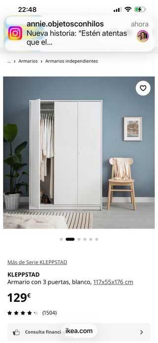 Armario IKEA KLEPPSTAD 3 puertas blanco