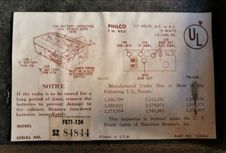 RARO 1958 PHILCO Radio Válvulas Portátil a Pilas