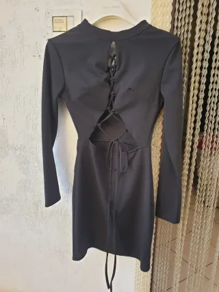 Vestito elegante donna nero con lacci