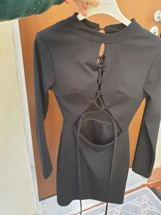 Vestito elegante donna nero con lacci