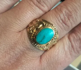 Anillo Antiguo Chapado en Oro Turquesa