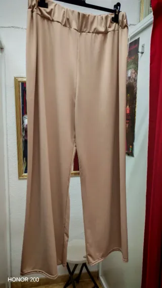 Pantalón ancho talla especial beige