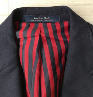 Americana Zara Talla 50 Azul Rayas Rojas