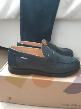 Traje comunión azul y blanco + zapatos Pablosky 35