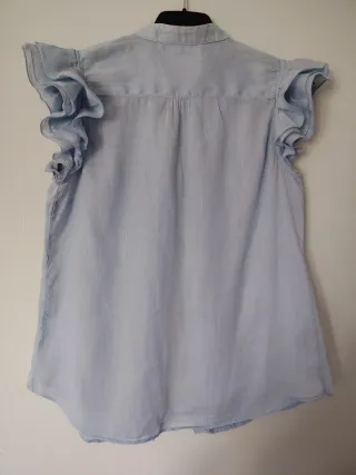 Camisa Zara azul cuello mao.