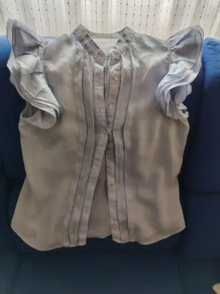 Camisa Zara azul cuello mao.