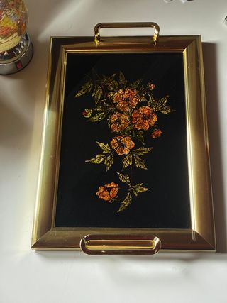 Bandeja Vintage Cristal Negro y Dorado 35x25cm