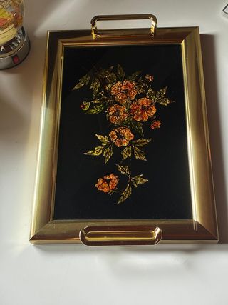Bandeja Vintage Cristal Negro y Dorado 35x25cm