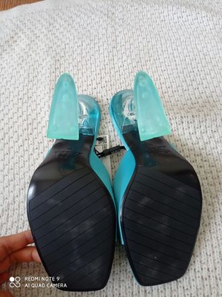 Sandalias Zara Mules Tacón Metacrilato Turquesa