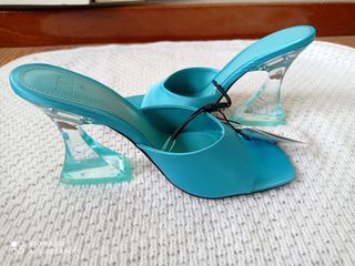 Sandalias Zara Mules Tacón Metacrilato Turquesa