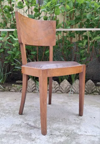 Set 4 Sedie Art Decò Radica e Pelle