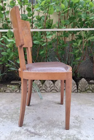 Set 4 Sedie Art Decò Radica e Pelle