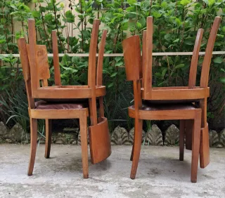 Set 4 Sedie Art Decò Radica e Pelle