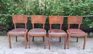 Set 4 Sedie Art Decò Radica e Pelle