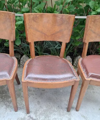Set 4 Sedie Art Decò Radica e Pelle