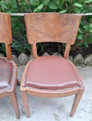 Set 4 Sedie Art Decò Radica e Pelle