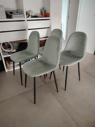 4 Sillas Terciopelo Negro y Verde