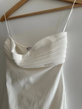 Vestido midi Zara blanco tubo palabra de honor