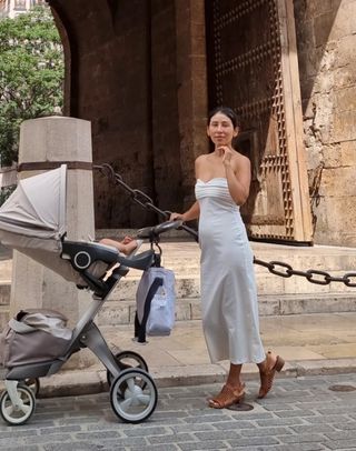 Vestido midi Zara blanco tubo palabra de honor