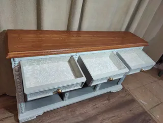 Mueble recibidor/librería/aparador blanco y madera