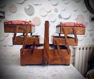 Costurero antiguo 3 bandejas madera