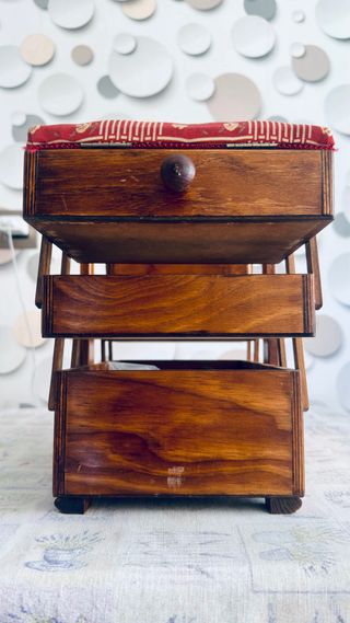 Costurero antiguo 3 bandejas madera
