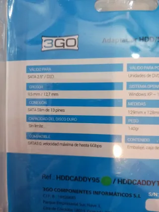 Adaptador DVD a SSD 3GO 9.5mm