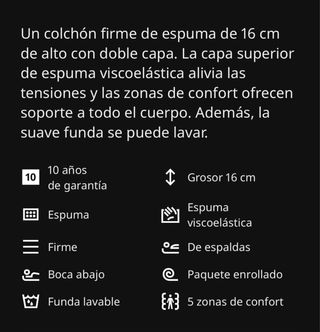 Colchón IKEA ABYGDA 90x190 cm