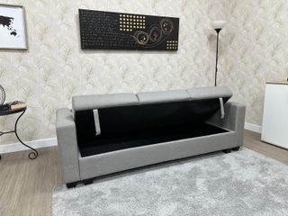 Sofá Cama 3 Plazas Gris y Biege Tela