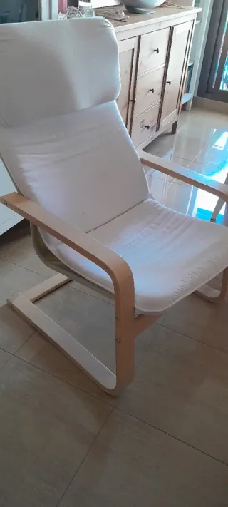 Sillón Poang Ikea Madera y Tela Blanca