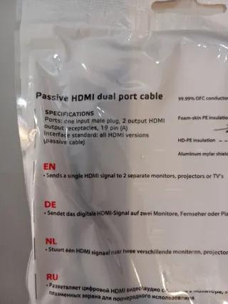 Cable HDMI Dual Port Pasivo Cablexpert