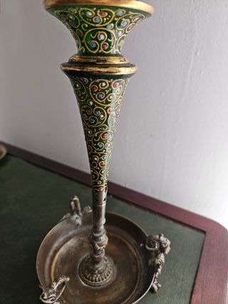 Jarrón florero Art Nouveau Metal y cristal verde