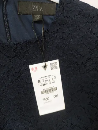 Vestido Zara Negro Encaje Volante Talla S